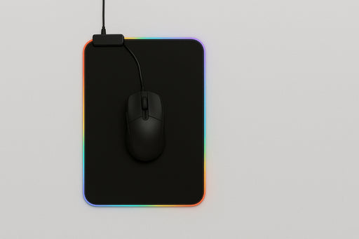 RGB gaming mousepad with LED lighting on modern desk setup