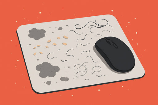 Mousepad with visible stains and smudges from sweat and skin oils.