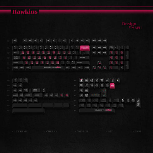 Wukds Stranger Things Hawkins Tastenkappen-Set | PBT | ANSI | 172 Tasten