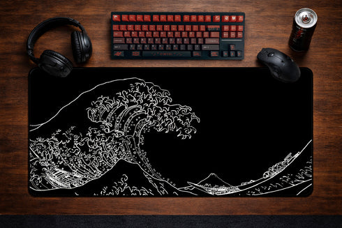 Tappetino Mouse Kanagawa Wave Nero/Bianco XXL – 900 x 400 x 3 mm – Antiscivolo