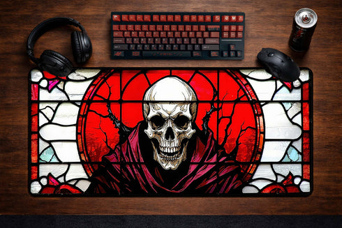 Crimson Reaper desk mat with red reaper design