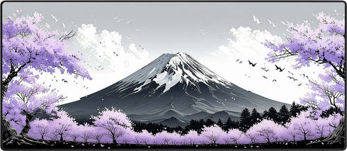 Fuji Blossom Purple anti-slip desk mat for mechanical keyboard setup