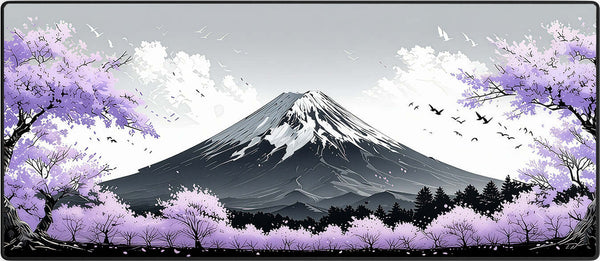 Fuji Blossom Purple anti-slip desk mat for mechanical keyboard setup