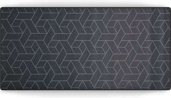 Donkergrijze gaming muismat met strak geometrisch patroon in XXL-formaat (900x400mm) en antislip rubberen onderlaag