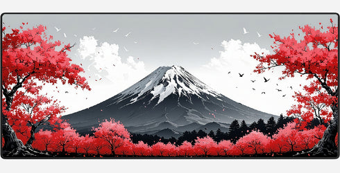 Tapis de Souris XXL Fuji Blossom Rouge - Gaming - 900 x 400 x 3 mm - Antidérapant