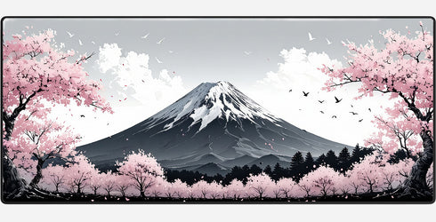 Tapis de Souris XXL Fuji Blossom Rose - Gaming - 900 x 400 x 3 mm - Antidérapant