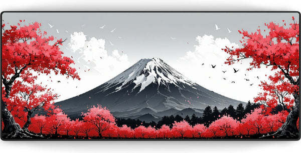 Tapis de Souris XXL Fuji Blossom Rouge - Gaming - 900 x 400 x 3 mm - Antidérapant