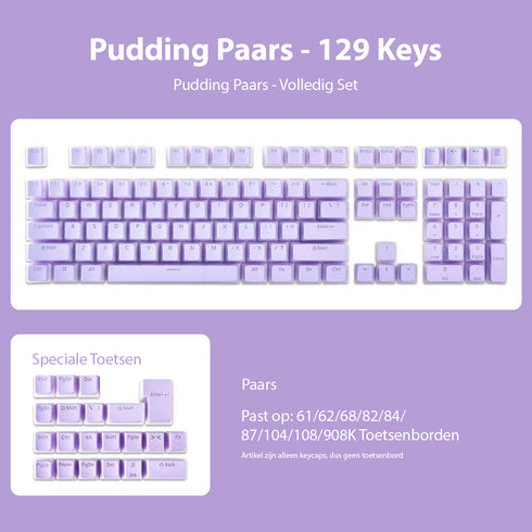 130-delige paarse keycap set met doorschijnende puddingstijl basis – ideaal voor RGB keyboards