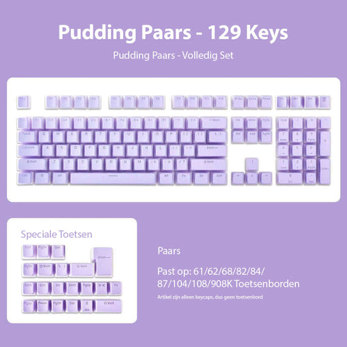 130-delige paarse keycap set met doorschijnende puddingstijl basis – ideaal voor RGB keyboards