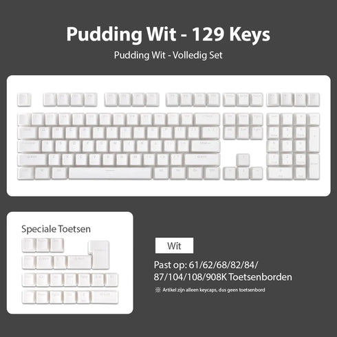 Witte keycaps met RGB-versterkend design – stijlvol en duurzaam voor gaming setups