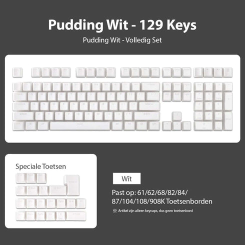 Witte keycaps met RGB-versterkend design – stijlvol en duurzaam voor gaming setups