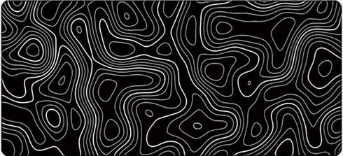 Zwart-witte muismat met topografisch lijnpatroon – modern design voor bureau of gaming