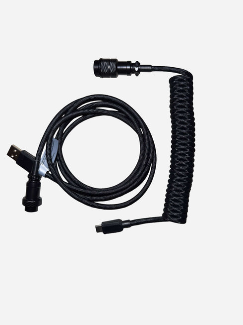 Premium black coiled USB-C to USB-A keyboard cable
