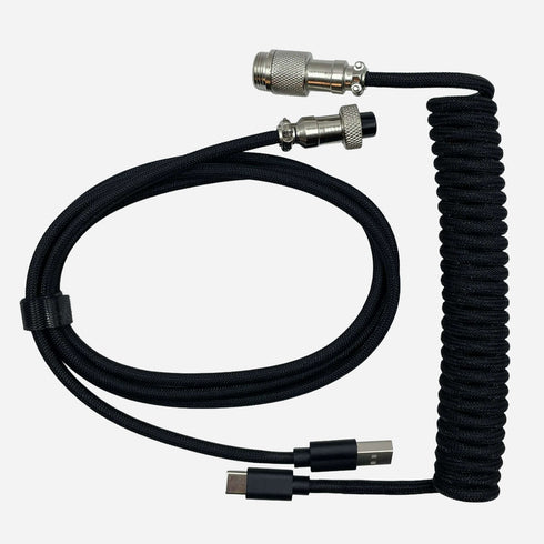 Black coiled USB-C to USB-A keyboard cable