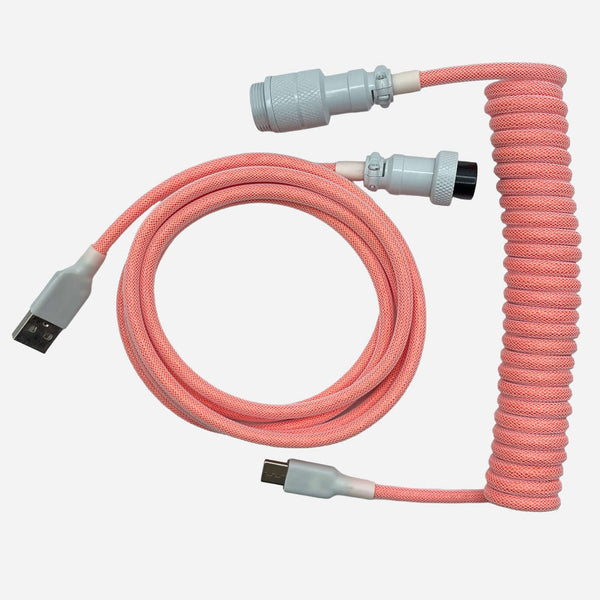 Premium light pink coiled USB-C to USB-A keyboard cable