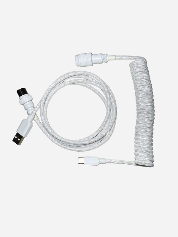 Premium white coiled USB-C to USB-A keyboard cable