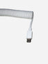 USB-C to USB-A premium white coiled keyboard cable close-up