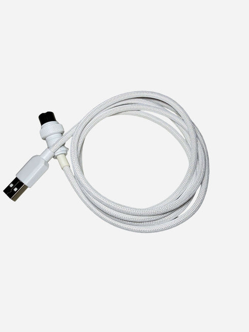 Premium white USB-C coiled cable for mechanical keyboards