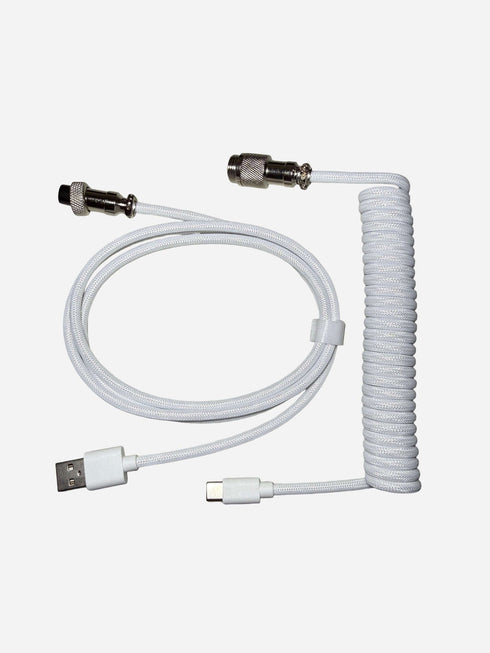 White coiled USB-C to USB-A keyboard cable