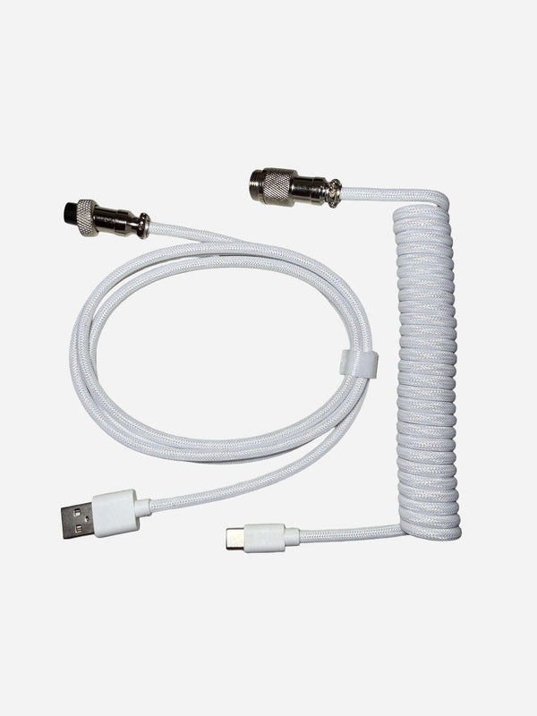 White coiled USB-C to USB-A keyboard cable