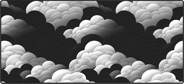 Cloud Static muismat met abstract zwart-wit wolkenpatroon – strak en modern ontwerp voor gamers en creatieven