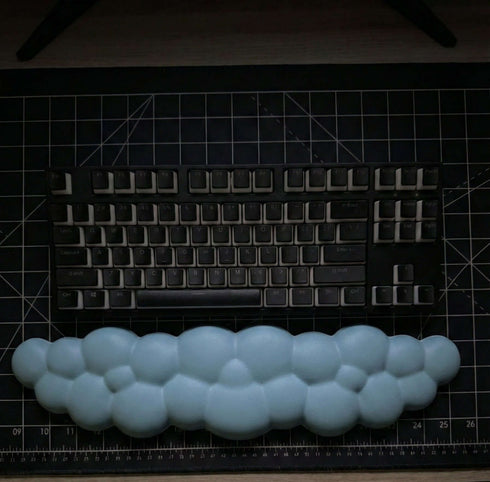 Cloud shaped light blue wrist rest for keyboard desk setup