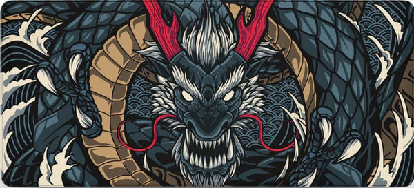 Muismat met donkerblauwe draak en rode hoorns – Eclipse Dragon design