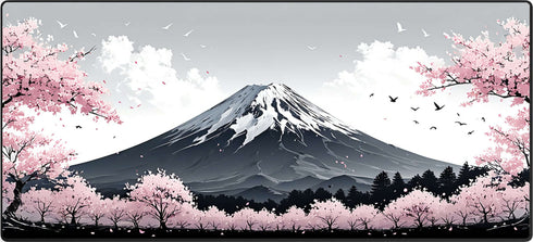 XXL muismat met illustratie van Mount Fuji en roze kersenbloesems – Fuji Blossom design
