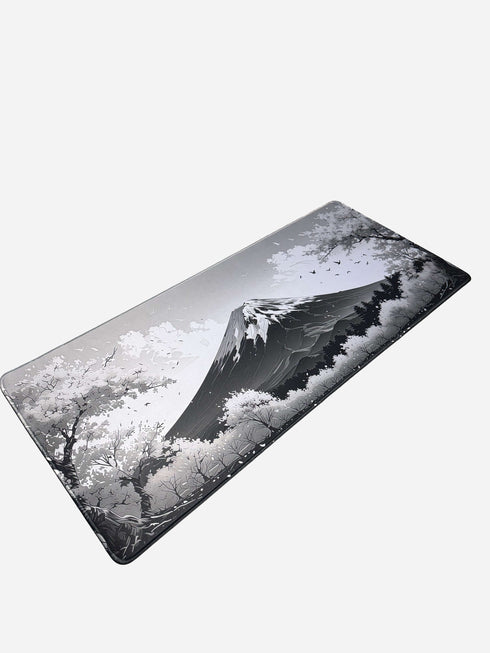Fuji Blossom Black desk mat with Japanese mountain design