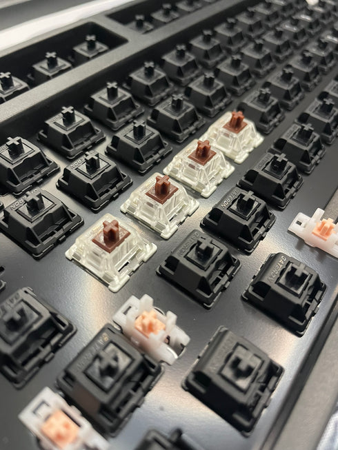 Angled view of Gateron KS-9 Brown switches installed in keyboard