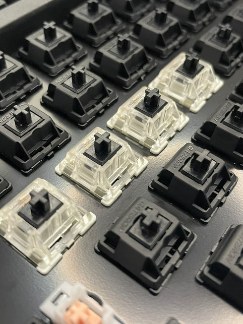 Gateron KS-9 Black switches installed on a keyboard, photographed from top angle