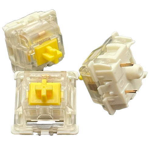 Drie Gateron KS-9 Yellow switches in verschillende posities weergegeven