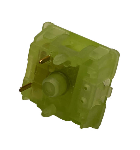 Gateron Luciola switch schuin van achteren – zichtbare pinnen en matte glow-in-the-dark behuizing