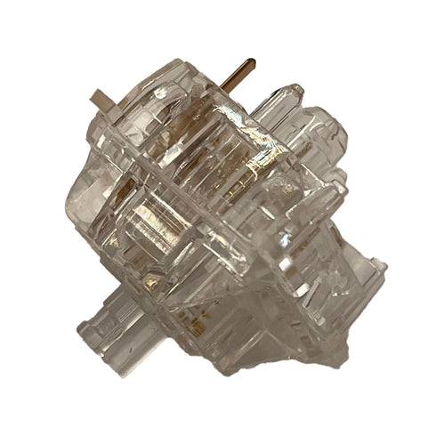 Zijaanzicht van Gateron North Pole Yellow 2.0 switch met zichtbare veer en transparante behuizing