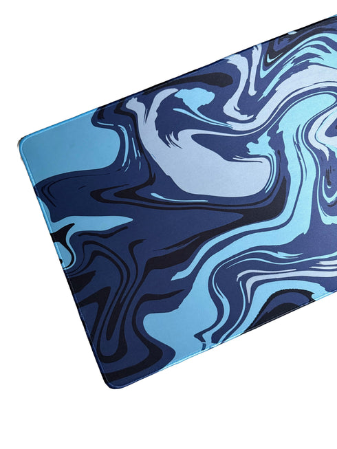 XXL muismat met blauw-grijs marmerlook – Graphite Blue Bevel design voor werk en gaming