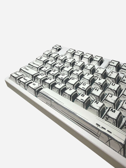 Graphite White Cherry profile PBT keycaps close-up
