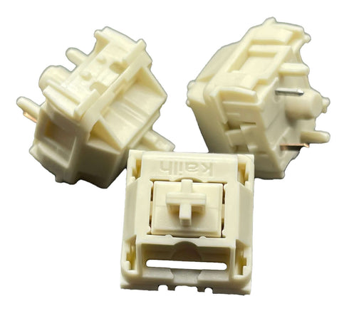 Set van drie NovelKeys x Kailh Cream switches met egale crèmekleurige behuizing en lineaire werking