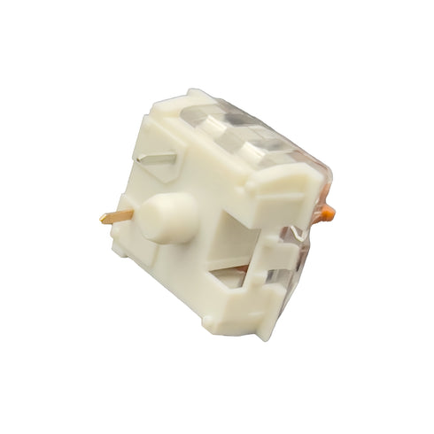Kailh Speed Bronze switch – zijaanzicht vanaf rechts met witte onderzijde en oranje stem
