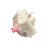 Angled side view of the Kailh Speed Pink switch, highlighting the pink stem and gold-plated pins.