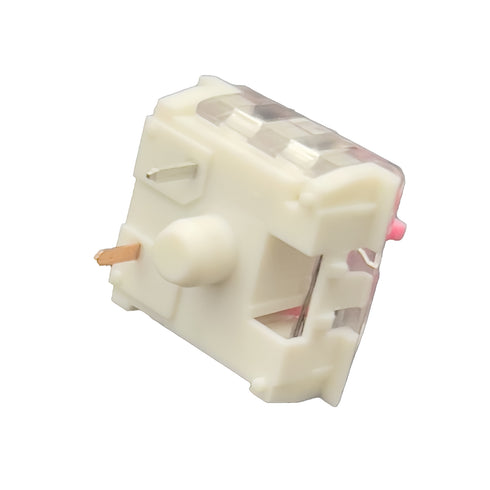Bottom view of Kailh Speed Pink switch showing pin layout and white bottom housing.