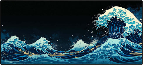 Kanagawa Wave muismat met Japanse golfillustratie in diepe blauw- en schuimkleuren – kunstzinnig ontwerp voor gamers en creatievelingen