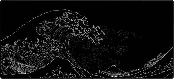 Muismat met zwart-wit lijntekening van Kanagawa Wave – Hokusai design