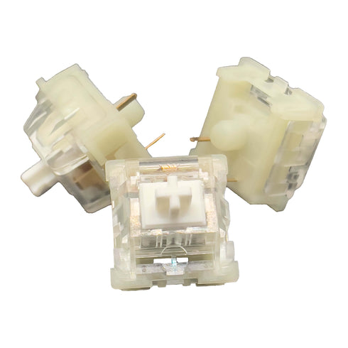 Drie KTT Kang White V3 switches in verschillende posities – wit met transparant design