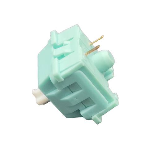Schuin zijaanzicht van de KTT Mint switch – mintkleurige behuizing met witte stem