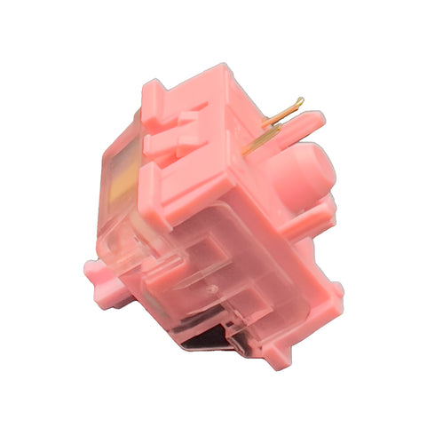 KTT Rose switch schuin van de zijkant gezien – roze transparante behuizing en stem