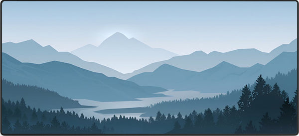 Muismat met mistig blauw berglandschap – Mistvale XXL