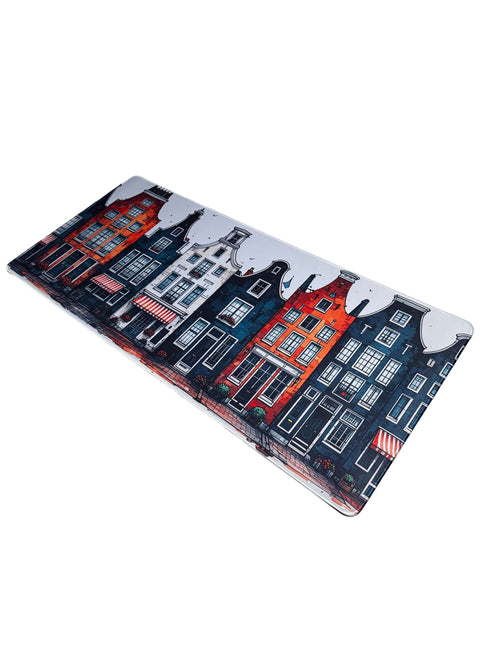 Stijlvolle muismat met klassieke grachtenpanden uit Amsterdam – artistiek stadsgezicht