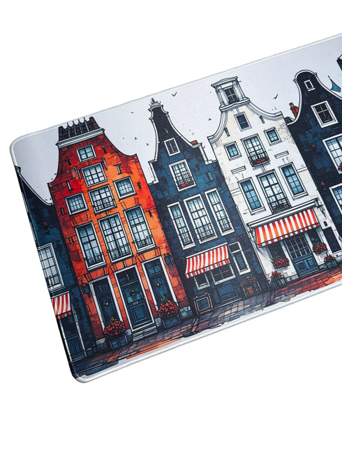 Muismat met historische stadsillustratie van Amsterdam – warme kleuren en retro uitstraling