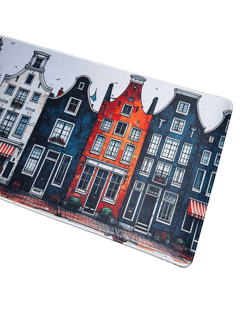 Bureaumat met sfeervolle tekening van Amsterdamse grachten – perfect voor liefhebbers van Nederland