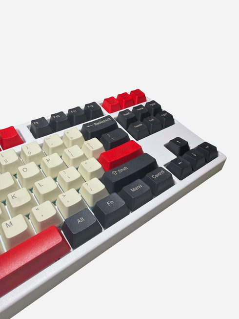 Retro Red black white and red keycaps installed on keyboard